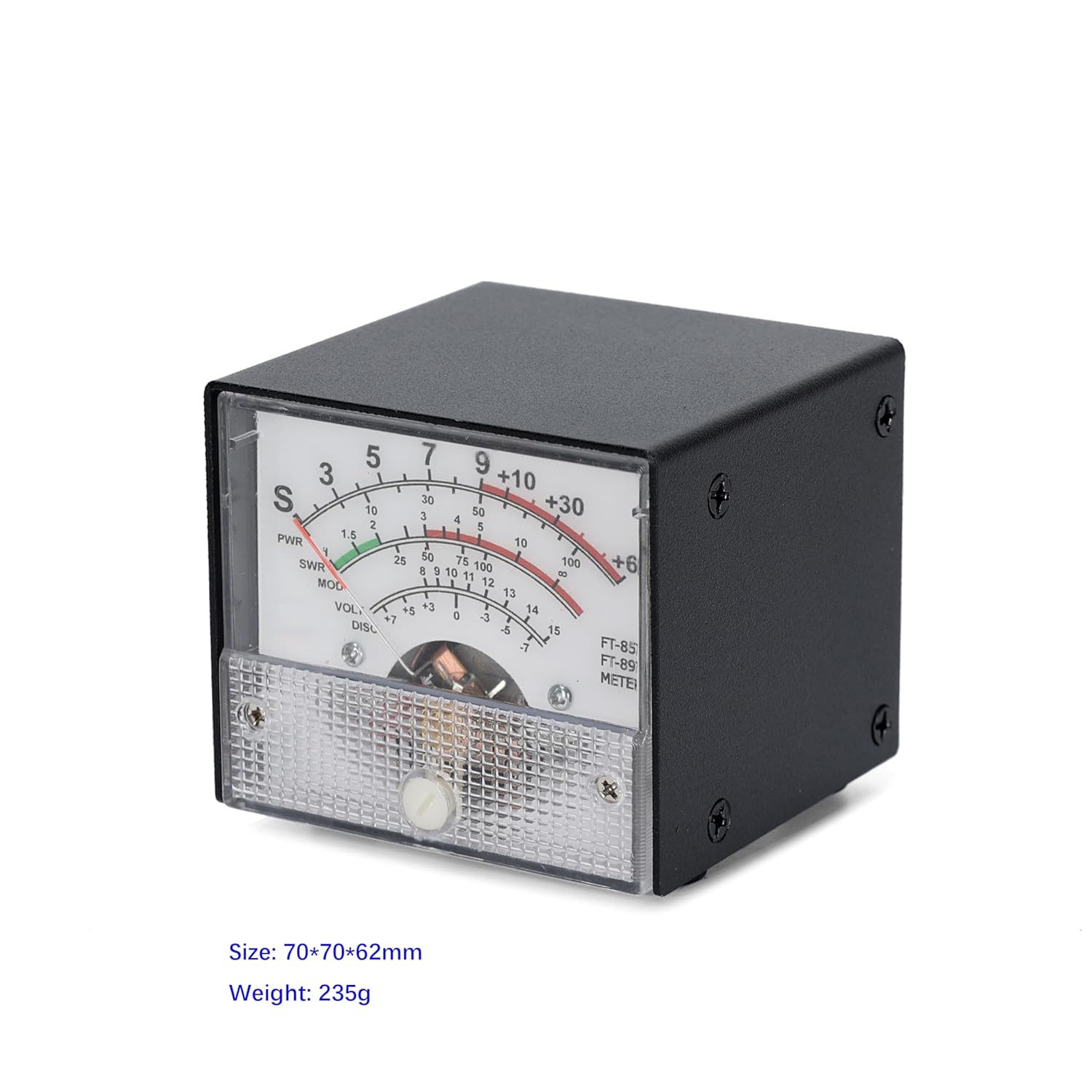 FT-857/FT-897 Analog Panel Meter, Black, Multi-Function S-Meter/PWR/SWR Display, 70x70x62mm, with 3.5mm Jack Connection