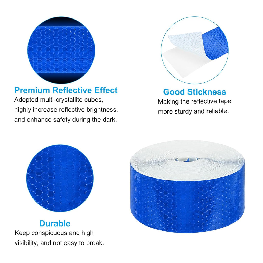 PATIKIL 2 Inch x 82 ft Reflective Tape, 1 Roll Waterproof Self Adhesive High Visibility Caution Warning Safety Tape Reflector with Scraper for Trucks Trailers Cars, Blue