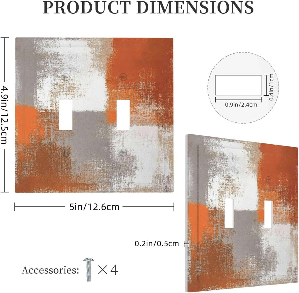 Orange Grey Abstract Art Oil Painting Decorative Switch Plates 2 Gang Double Toggle Outlet Light Switch Cover Wall Plate Electrical Faceplate For Home Farmhouse Decor