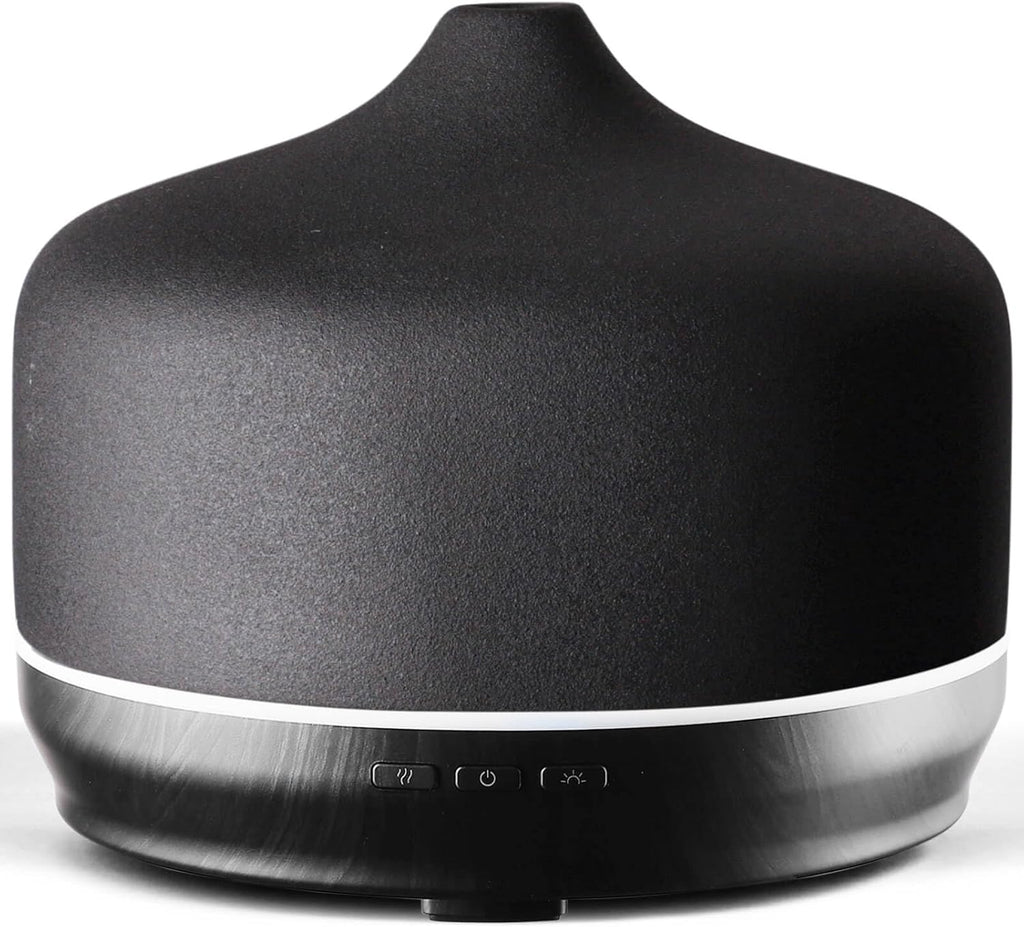Porseme 500ml Ceramic Essential Oil Diffuser Aromatherapy Ultrasonic Cool Mist Humidifier 15-21 Running Hours Air Diffusers for Sleeping Yoga Office Working Spa and Rest (Black Ceramic)