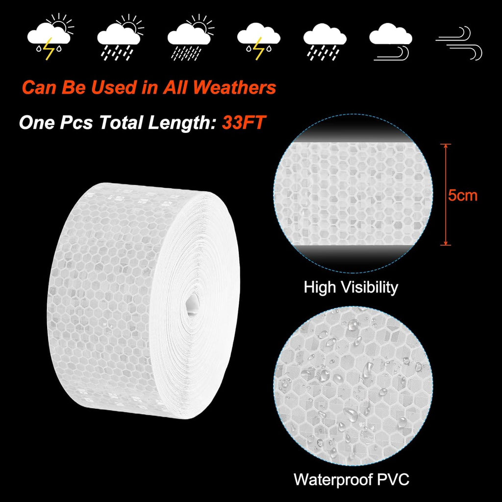 PATIKIL 2 Inch x 82 ft Reflective Tape, 1 Roll Waterproof Self Adhesive High Visibility Caution Warning Safety Tape Reflector with Scraper for Trucks Trailers Cars, White