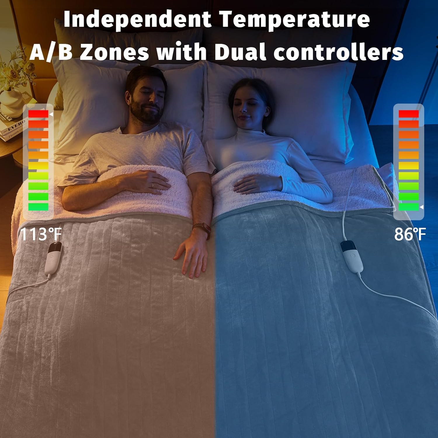 Heated Electric Blanket Queen Size - 84" x 90" Heating Blanket with Dual Control, 10 Heating Levels & 8 Hours Auto Off, Soft Warm Flannel Blanket, Christmas Birthday Gifts for Senior Grandma