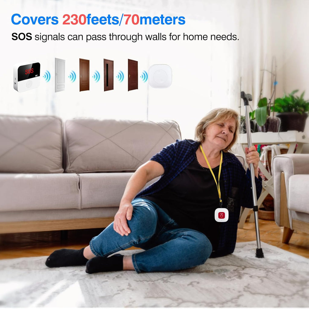 WiFi Elderly Monitoring, Caregiver Pagers Life Alert Systems for Seniors no Monthly Fee, 1 Receiver & 2 Panic Button, Compatible with Tuya Smart/Smart Life APP (Only Supports Wi-Fi 2.4GHz )