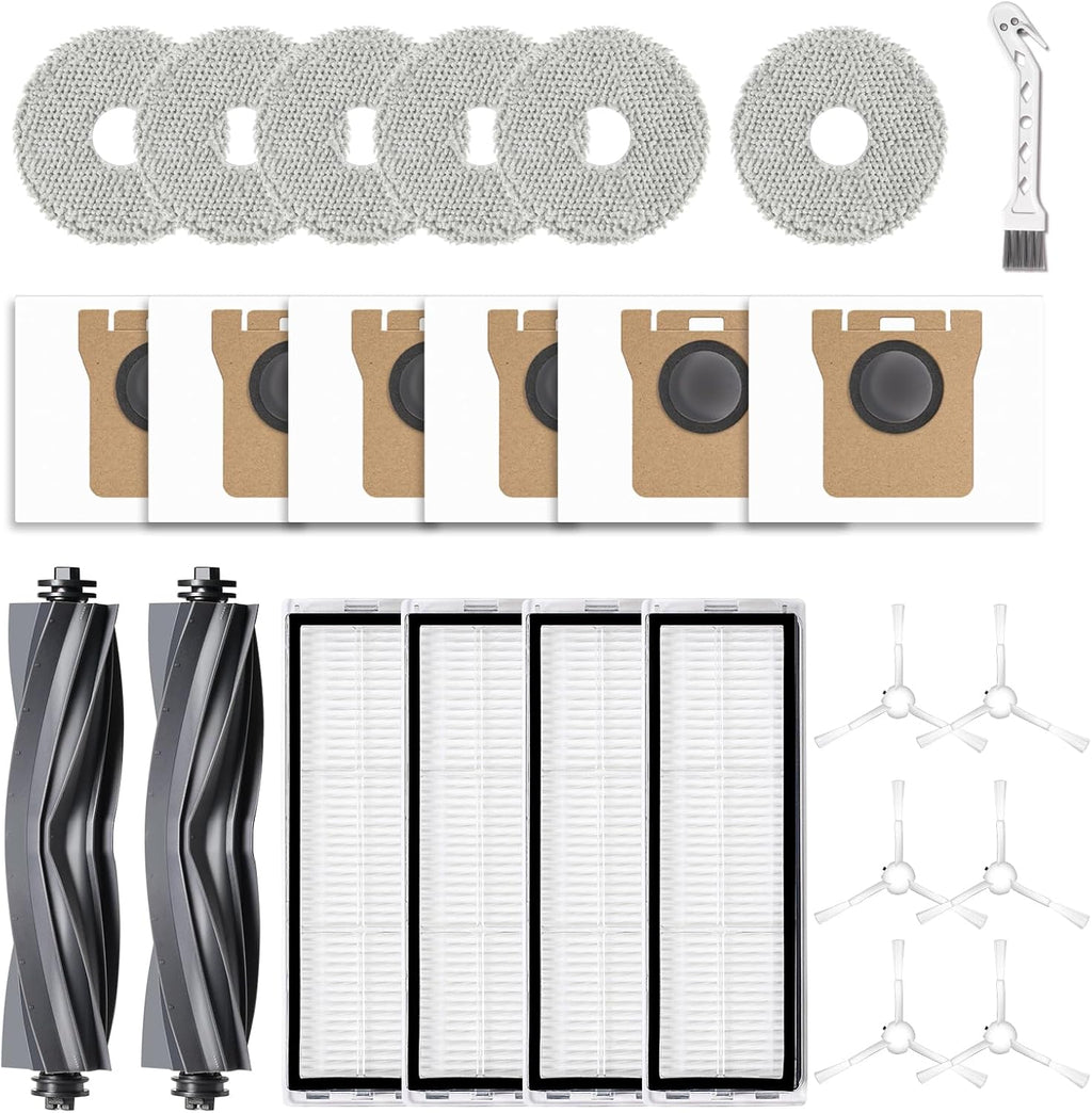 24Pcs Replacement Parts for Dreame L10s Ultra/L10 Ultra Vacuum Cleaner Accessories Kit, 2 Main Brush, 4 HEPA Filters, 6 Mop Pads, 6 Dust Bags, 6 Side Brushes [Not for L10s Pro Ultra Heat]