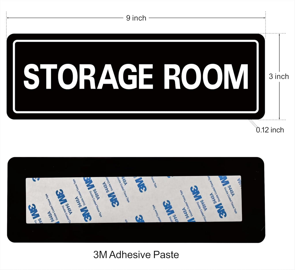Storage Room Sign - Premium Durable Acrylic Material, Super Strong Self-adhesive, Quick Installation, Suitable for Your Home and Business (9 × 3 Inches, Black)