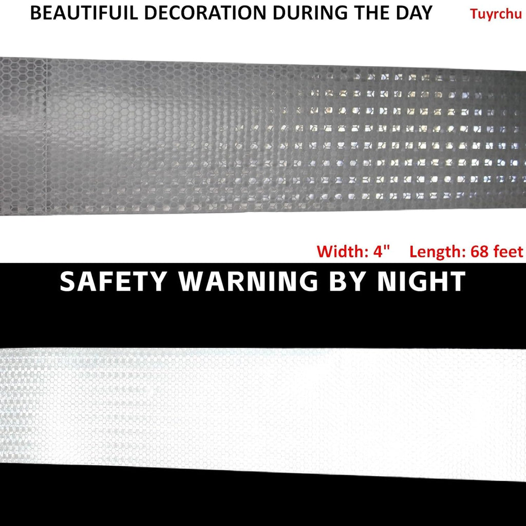 White Reflective Tape Outdoor Waterproof 4 inch Wide, High Visibility Warning Safety Industrial Marking Tape (68 feet)