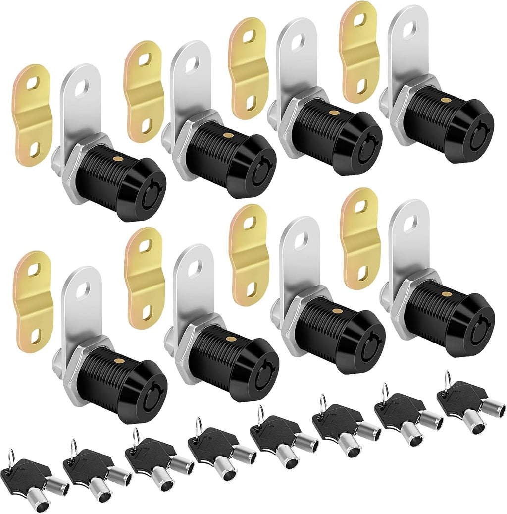 Cam Locks RV Storage Lock Keyed Alike Black Finish,8 Pack 7/8" Cylinder for RV Compartment, Toolbox Trailer Replacement Set with 16 Keys(8, Black 7/8 Inch)