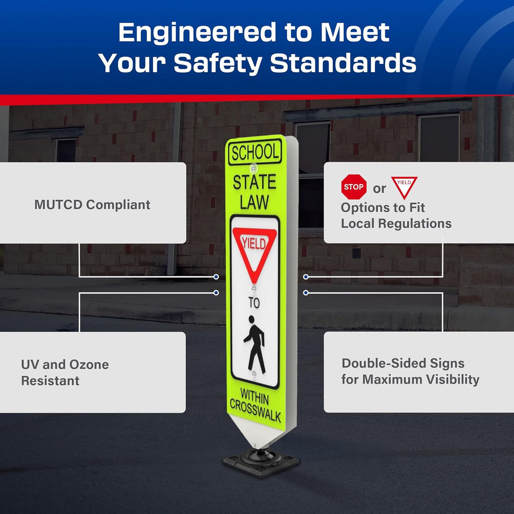 Impact Recovery - In-Street Pedestrian Crossing Signs - Street Sign - Road Sign - Pedestrian Safety Signs - School Yield with Surface Mount Base