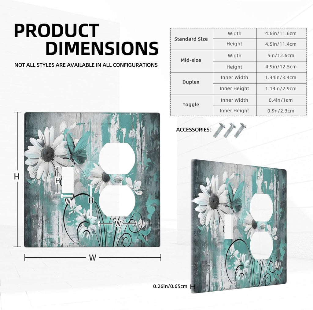 Wallplates Teal Daisy Floral Vintage Wood Plank 1 Toggle 1 Duplex Switch Plate Electrical Gfci Faceplate Decorative Light Switch Covers For Farmhouse Cabin Decor