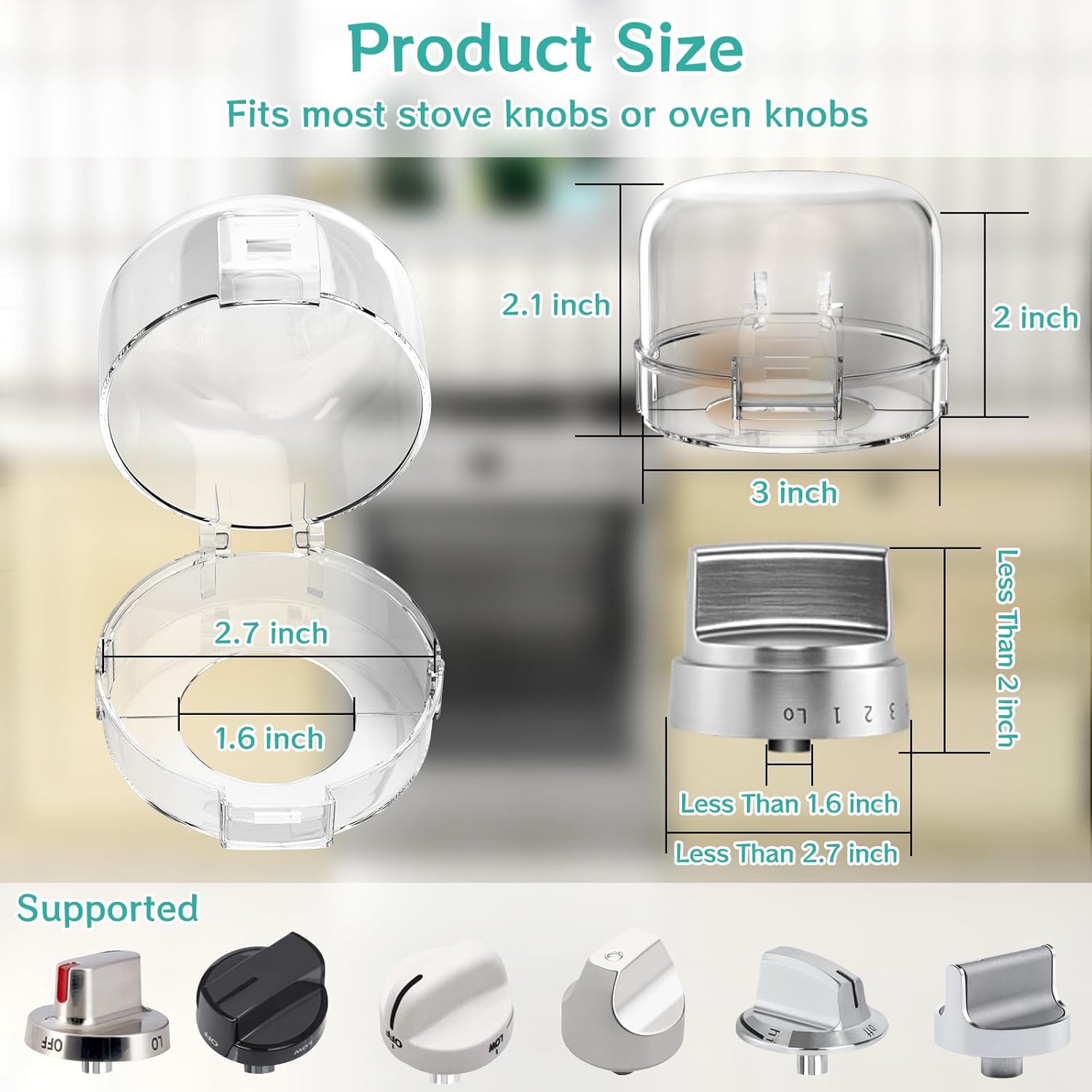 AOSITE Stove Knob Covers for Child Safety - 5 Pack Upgraded Gas Stove Knob Covers with Strong Adhesive, Double Design Childproof Oven Knob Covers for Kids and Pets, Stove Guard Baby Proofing