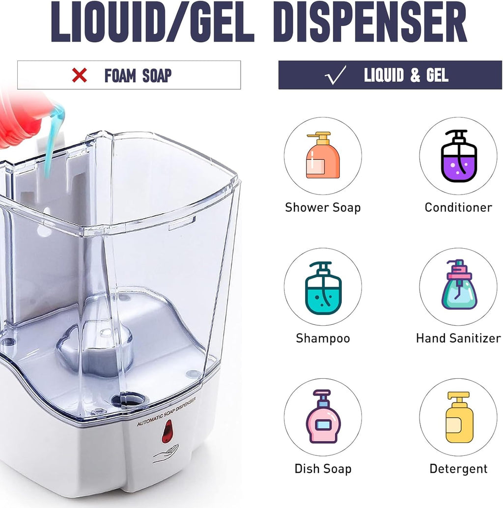 Soap Dispenser Wall Mount, Automatic Hand Sanitizer Dispenser 600ml Gel n Liquid Touchless Commercial Wall Soap Dispenser for Bathroom,Silver-600ml