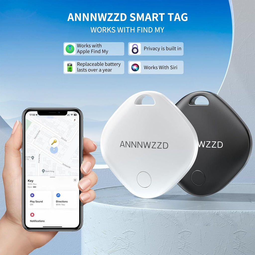 ANNNWZZD Air-Tag 2 Pack Item Finders with Apple Find My APP (iOS Only) Air Tags Help You Track Your Keys, Wallet, Luggage, Backpack, Super Lightweight (White+Black, 2 Pack)