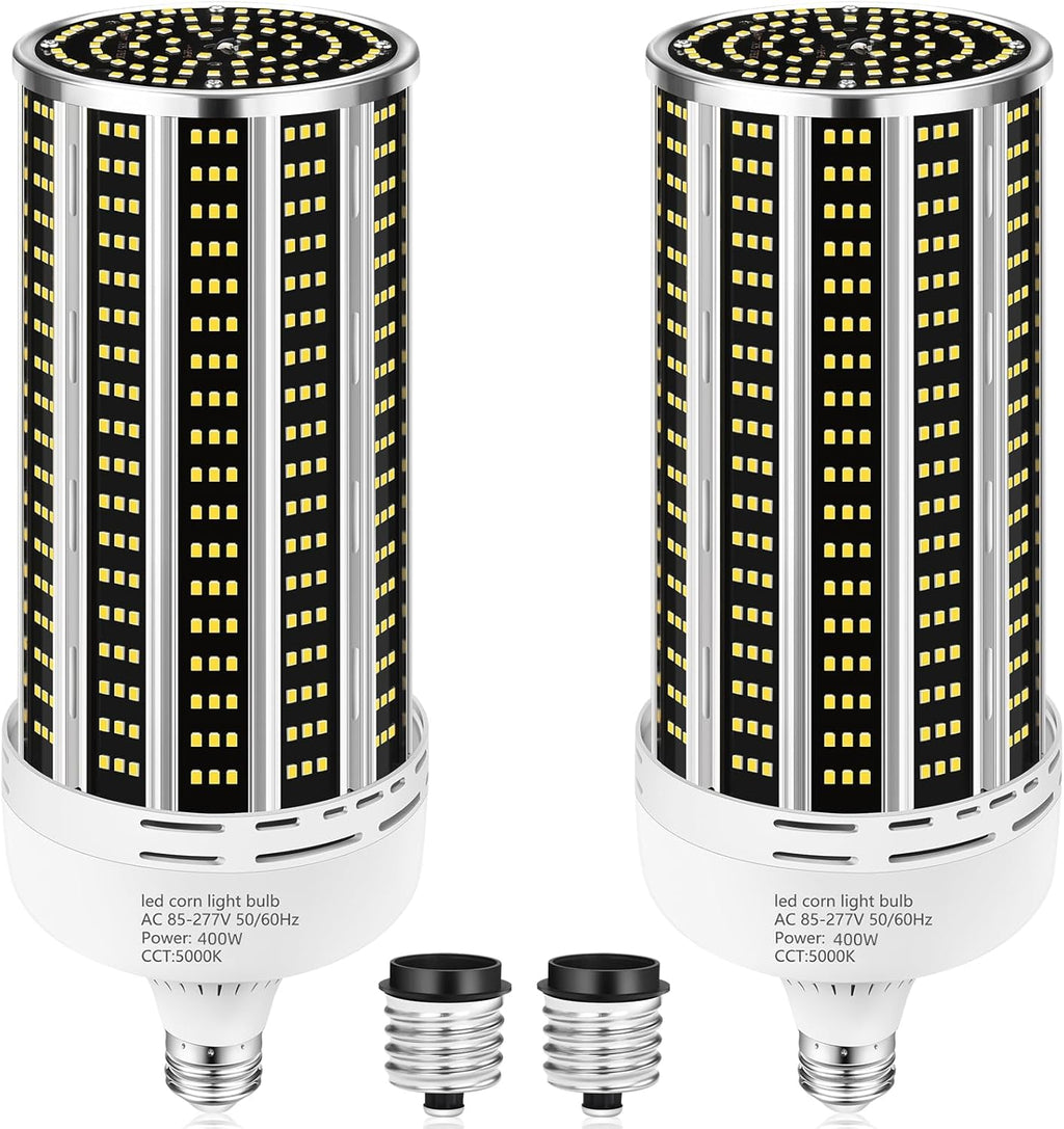 2 Pack 400W LED Corn Light Bulb,3850W Equivalent Commercial Grade 59000LM 5000K Daylight E26/E39 Medium/Mogul Base LED Lamp,Large Area Lights for Outdoor Indoor Garage Warehouse Gym Bay Light