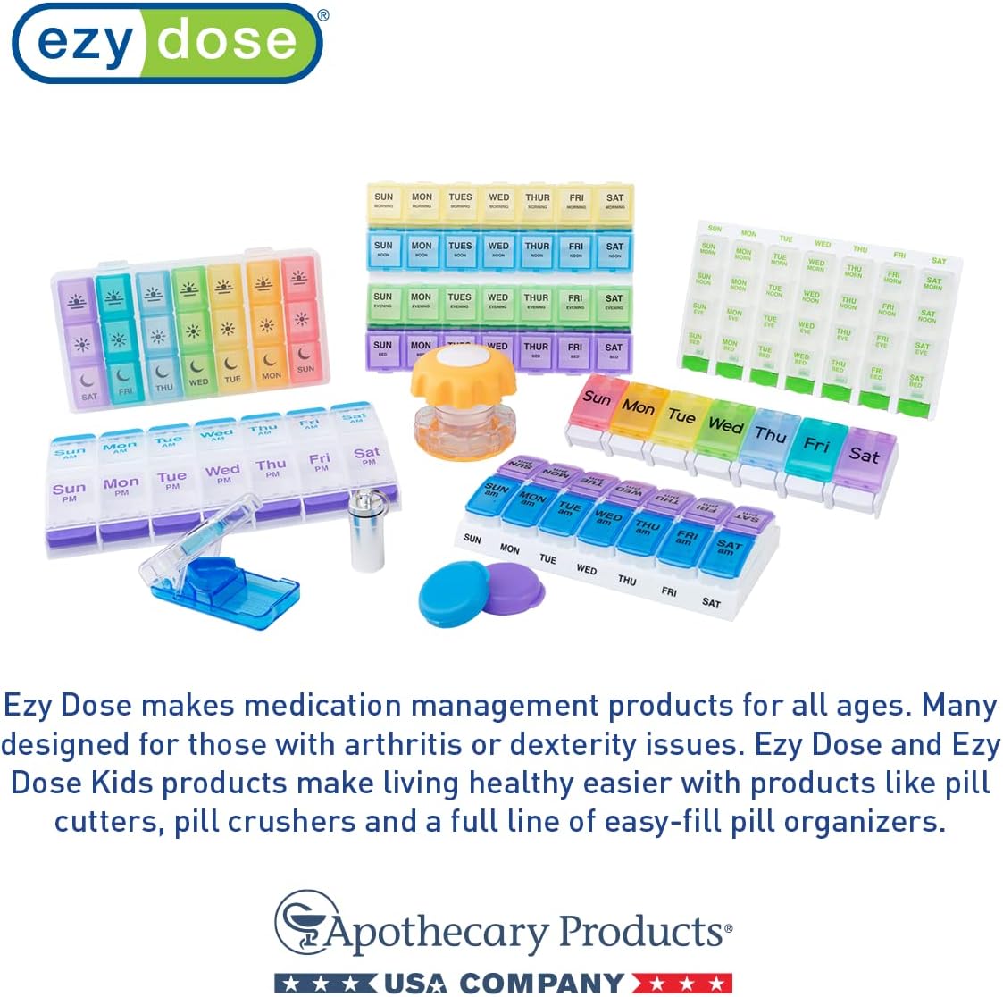 EZY DOSE Weekly (7-Day) Daily Individual AM/PM Pill Organizer with Case, Portable Medication Dispenser, Travel-Friendly Durable Pill Container, 2X Day Compartments for Vitamins and Supplements, Black