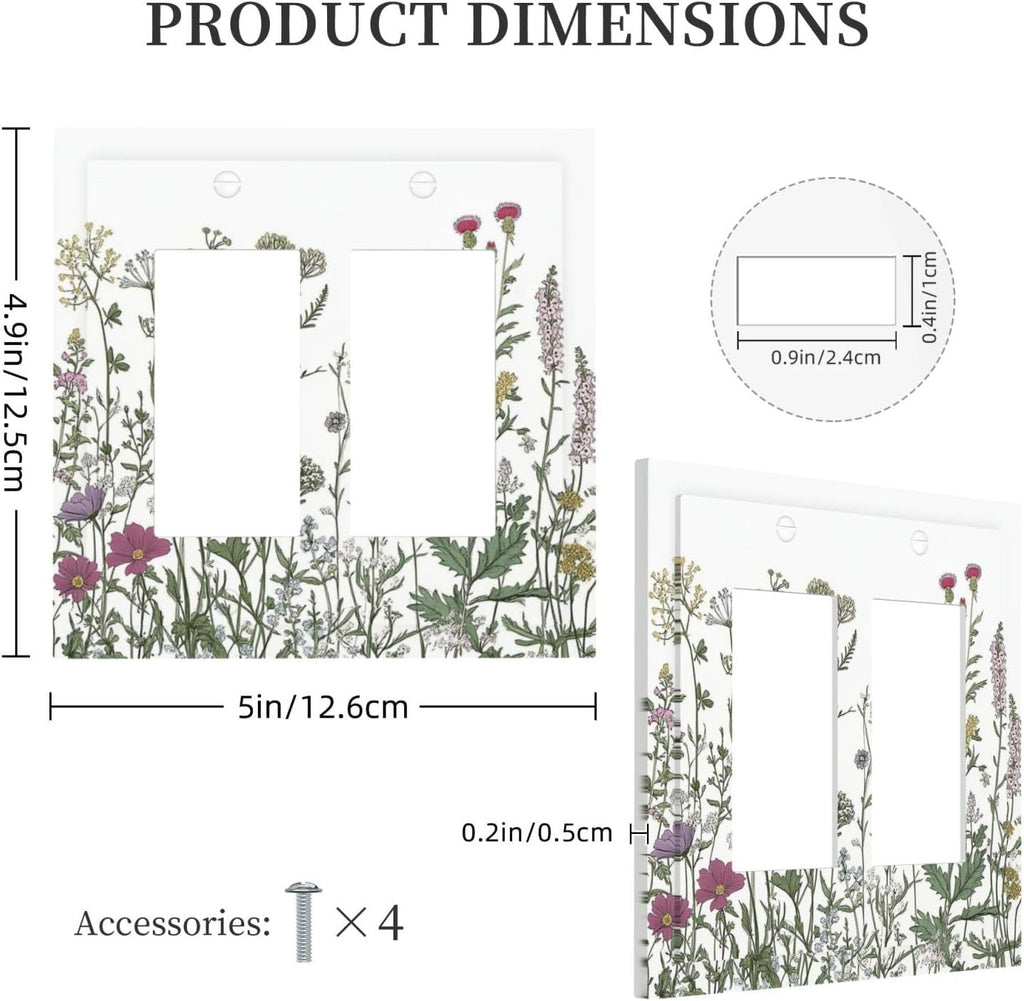 Vintage Herbs Wildflowers Plant Floral Decorative Outlet Covers 2 Gang Double Gfci Rocker Electrical Wall Panels Light Switch Cover Plate For Bed Room Home Decor