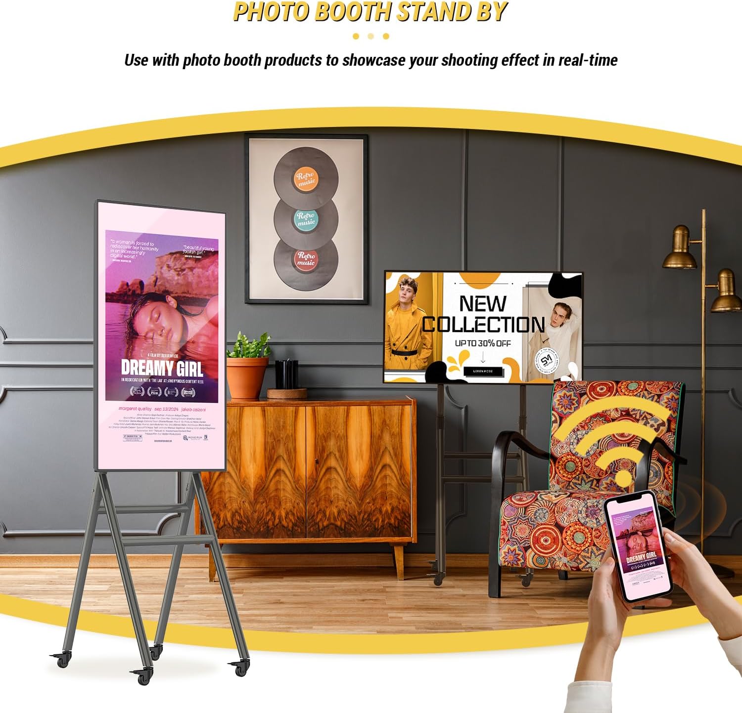 MWE Mobile Digital Signage Display 43in,Portable UHD Touchscreen Advertising Display Kiosk Poster App Publishing,Video Photo Booth Standby Series Screen Mirroring (NonTouch Screen, Metallic, 43in)