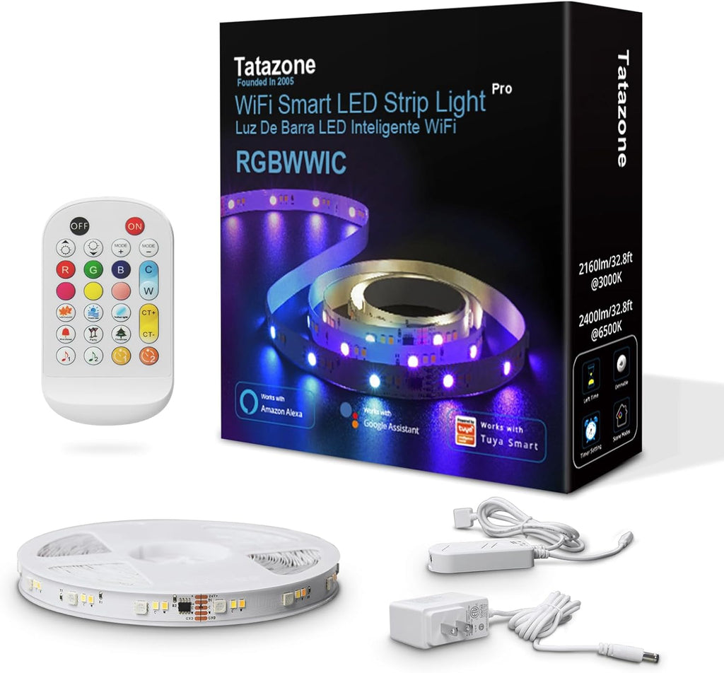 32.8ft RGBWW+IC WiFi Smart Flowing Led Strip Light, RGB Chasing Effect+Tunable White 3000K-6500K Led Lights Compatible with Alexa and Google, Color Changing, Music Sync for Bedroom