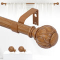 Wood Boho Curtain Rods for Windows:18-60Inch Wooden Farmhouse Curtain Rod for Bedroom Living Room,Heavy Duty Adjustable Rustic Decorative Drapery Rods with Vintage Imitation Wood Finial,Brown
