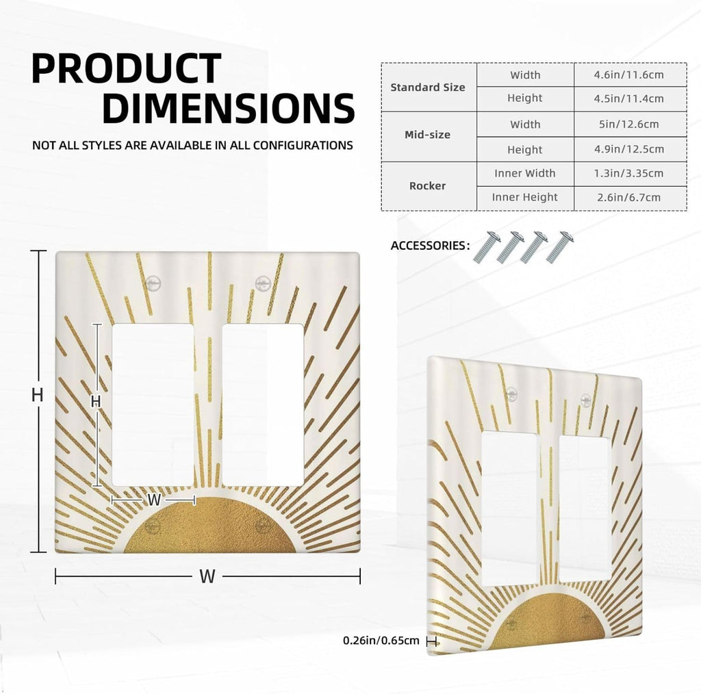 Decorative Outlet Covers Boho Mid Century Gold Sun Sunbeams 2 Gang Light Switch Cover Plate Double Rocker Wall Plates for Electrical Outlets Switch Plate Covers for Bedroom Home Decor