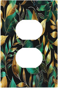 Outlet Covers Vintage Dark Green Vine Leaf Golden Plants 1 Gang Duplex Light Switch Cover Decorative Switch Plates Electrical Receptacle Faceplate Wall Plate for Bed Room Cabin Decor