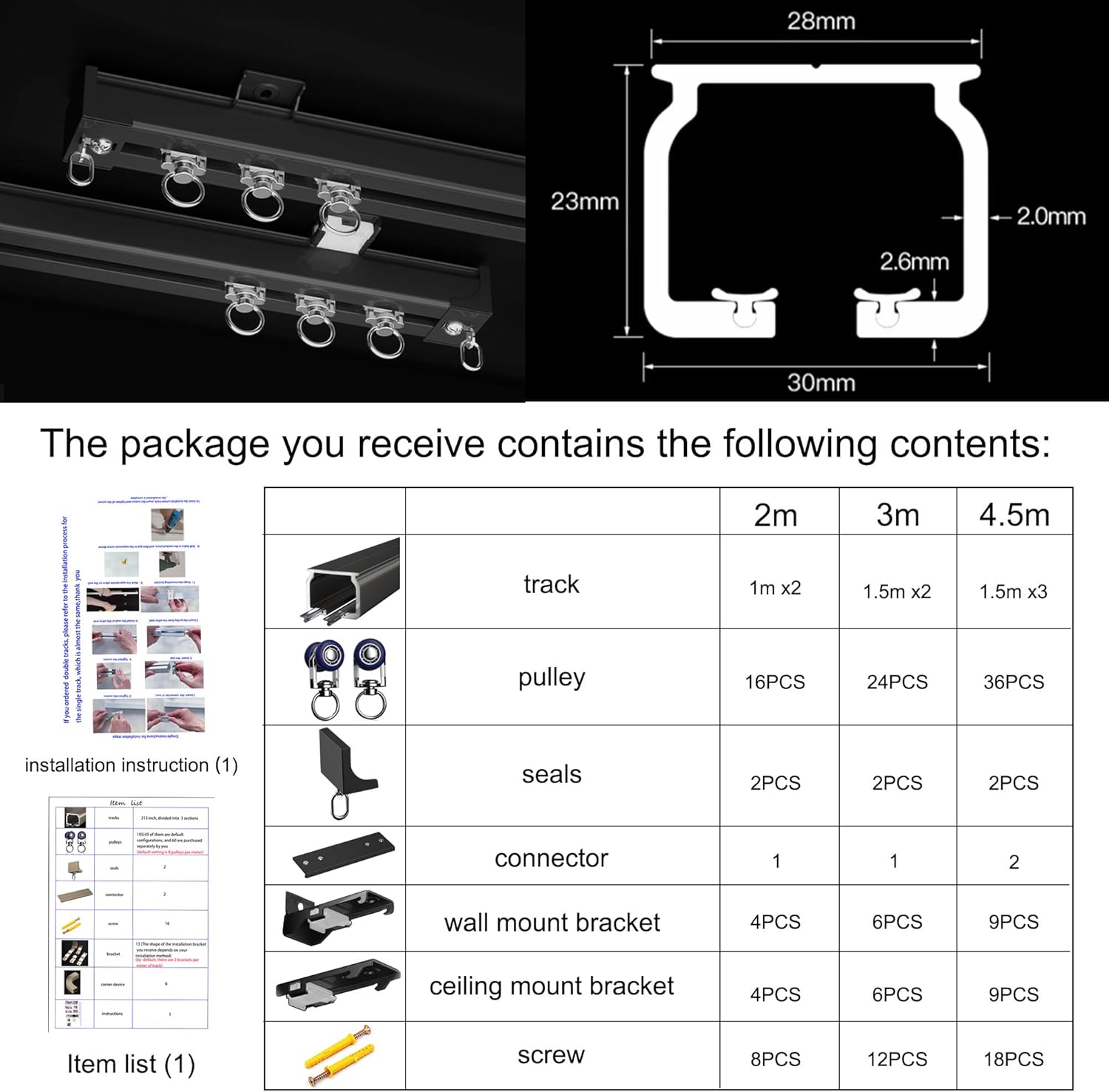 Curtain Track Ceiling Mounted Rail for Curtains, Drapes, and Room Dividers Ceiling or Wall Mount Curtain Track Room Divider-Sliding Curtain Rail