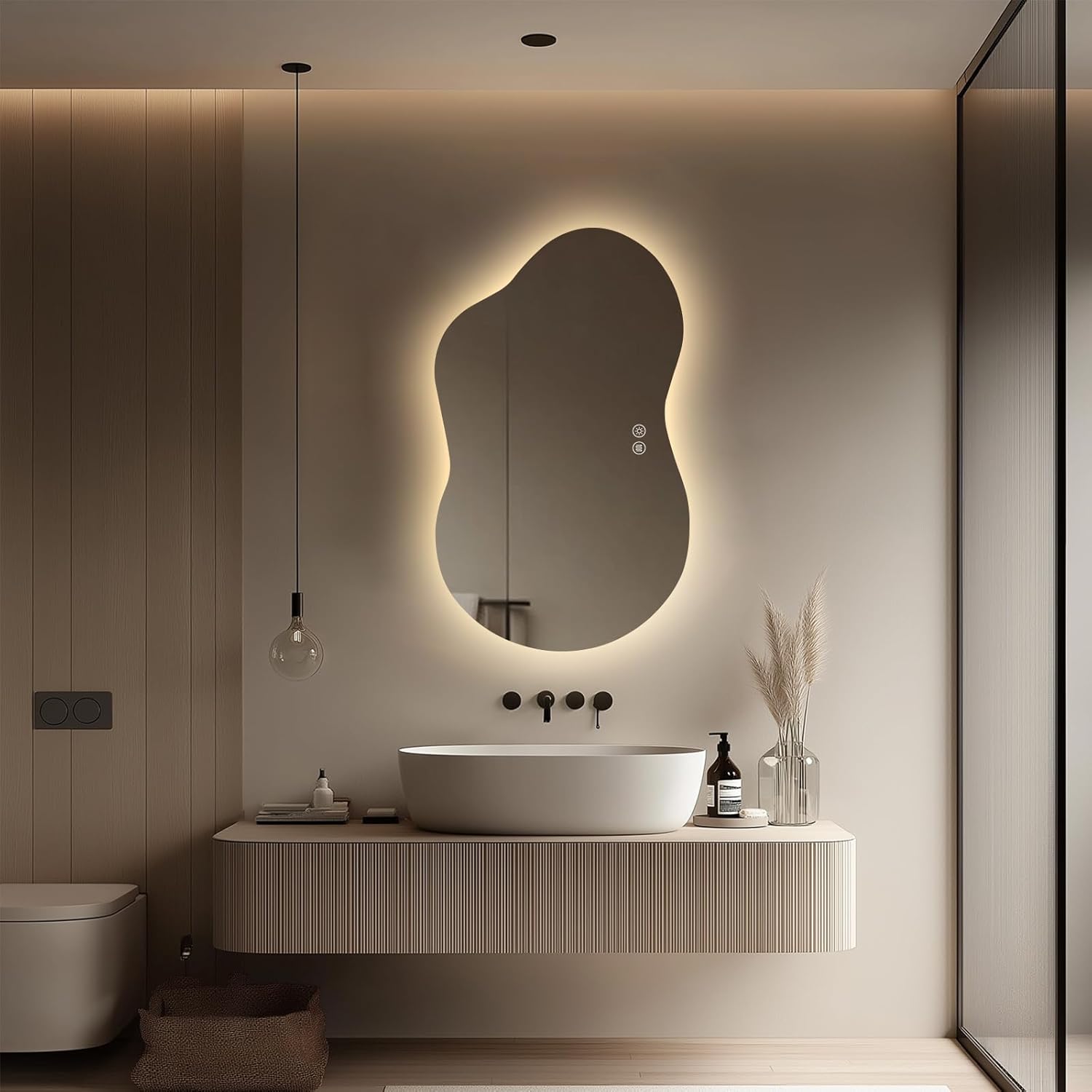LED Bathroom Mirror with Lights 24x40, Stepless Dimmable Irregular Backlit Mirror with 3 Colors, Anti-Fog, Memory, Al-Alloy Lampshade, Frameless Smart Mirror for Bathroom (Horizontal/Vertical)
