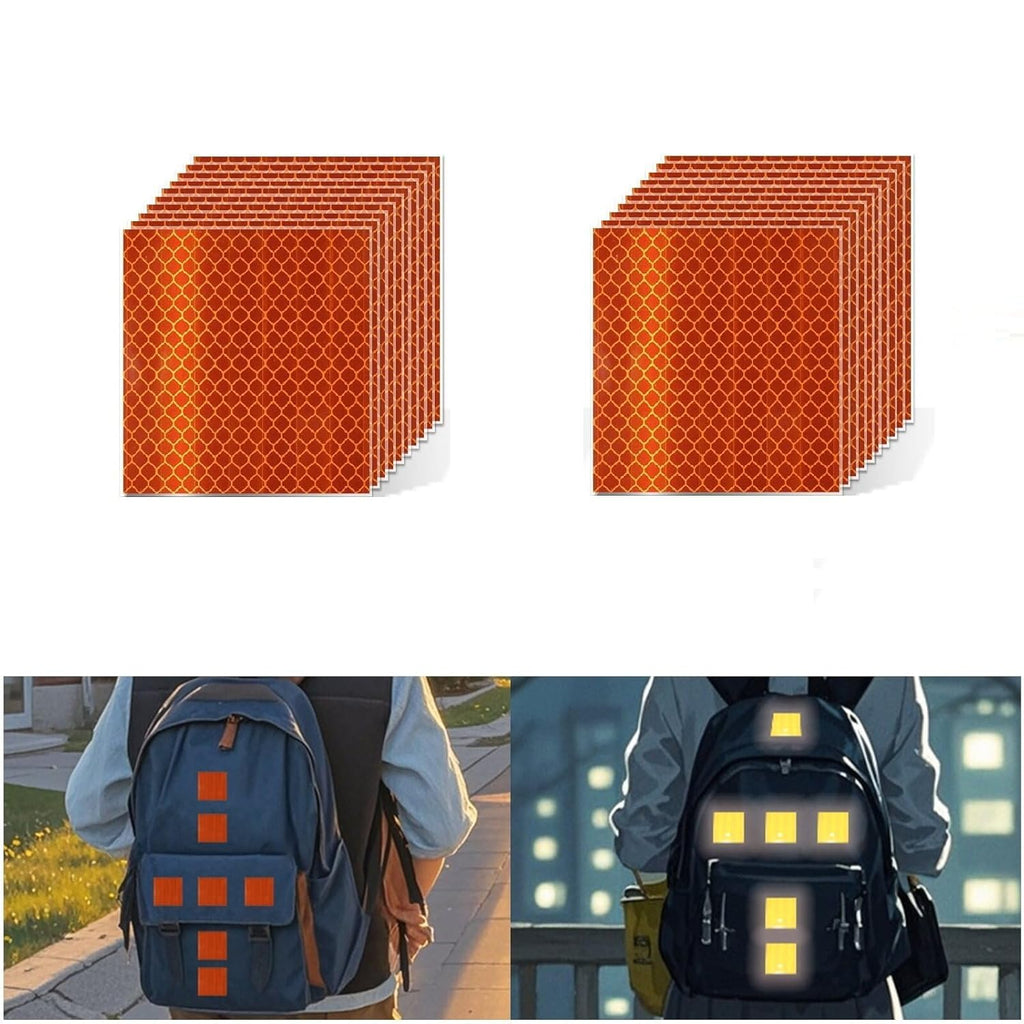 Non Fading Orange Reflective Stickers 2 inch X 2 inch, Outdoor Waterproof High Visibility Warning Safety Adhesive Reflector Tape (20 Pcs)