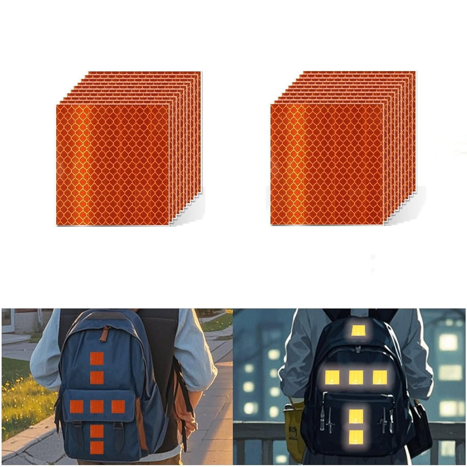 Non Fading Orange Reflective Stickers 2 inch X 2 inch, Outdoor Waterproof High Visibility Warning Safety Adhesive Reflector Tape (20 Pcs)