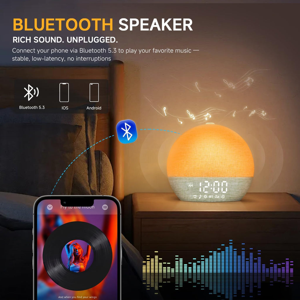 Sunrise Alarm Clock White Noise Sound Machine for Bedroom | Natural Wake-Up Light with 30 Soothing Sleep Aids, Bluetooth Speaker, Dimmable Clock, Screen-Free Design for Baby Kids-Matcha Green