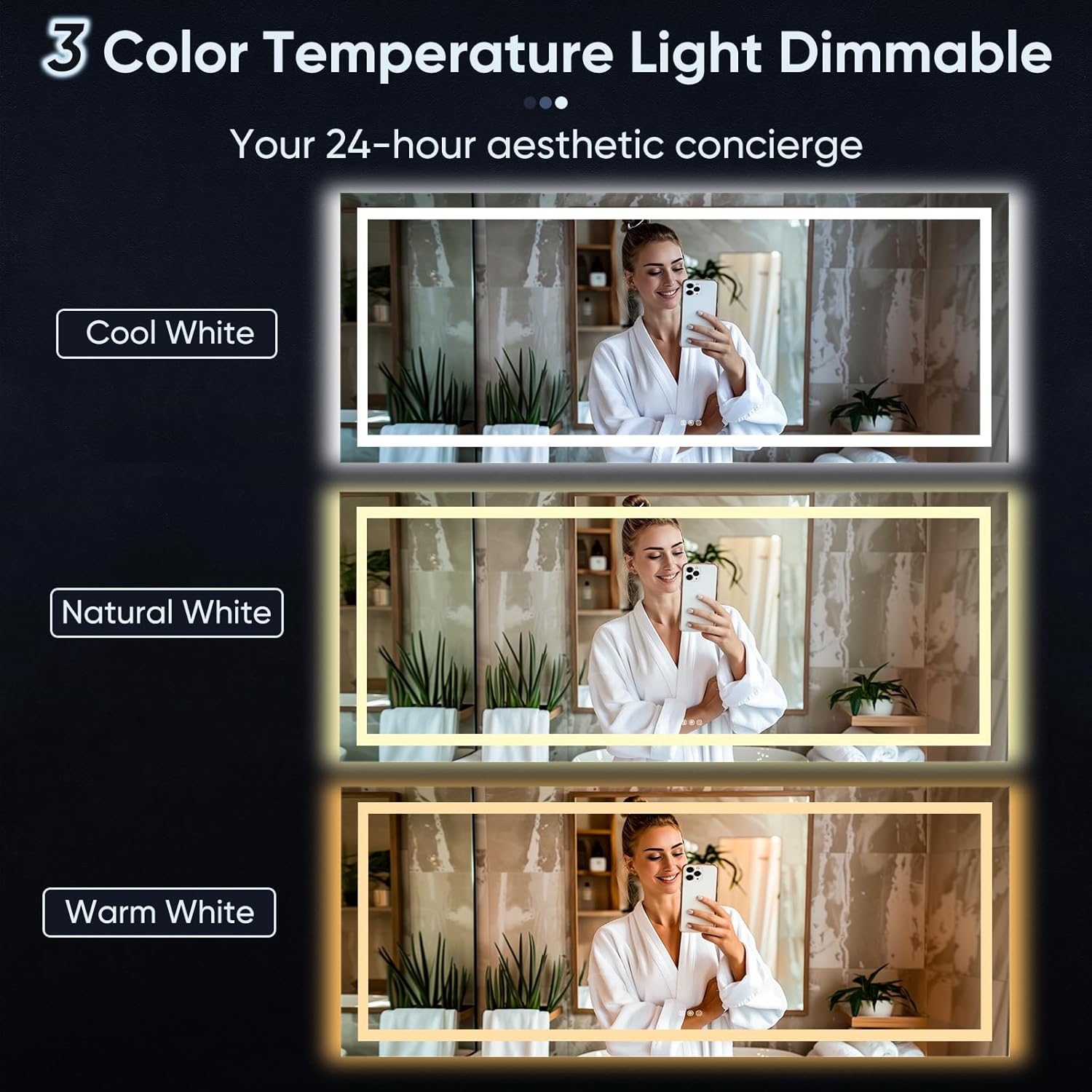 LED Bathroom Mirror, 55"x30" with Frontlit and Backlit Anti-Fog Mirror with Lights LED Vanity Mirror for Bathroom 3 Colors Temperature & Dimmable Bathroom Mirror with HD Tempered Glass