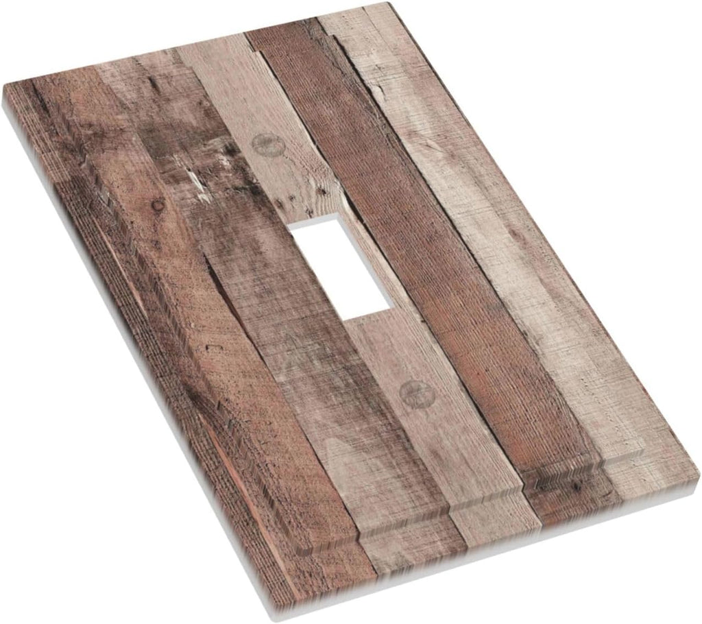 Decorative Light Switch Cover Retro Wood Brown Farmhouse Barn Wooden 1 Gang Single Toggle Device Electrical Faceplate Switchplates Decorator Outlet Wall Plate for Farmhouse Cabin Decor