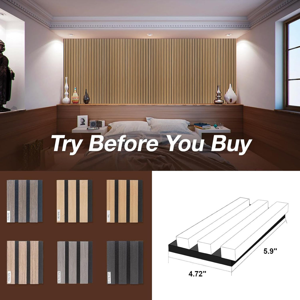 Yuzzy Wood Panels for Wall, Wood Slat Acoustic Panels, Sound Absorbing Wall Panels for Interior Wall Decor, Samples Pack