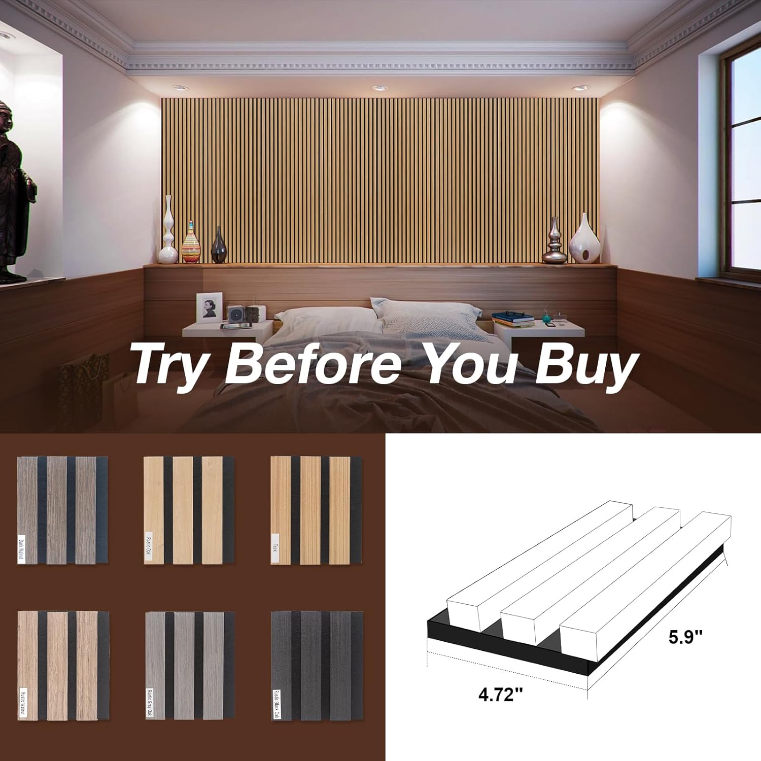 Yuzzy Wood Panels for Wall, Wood Slat Acoustic Panels, Sound Absorbing Wall Panels for Interior Wall Decor, Samples Pack