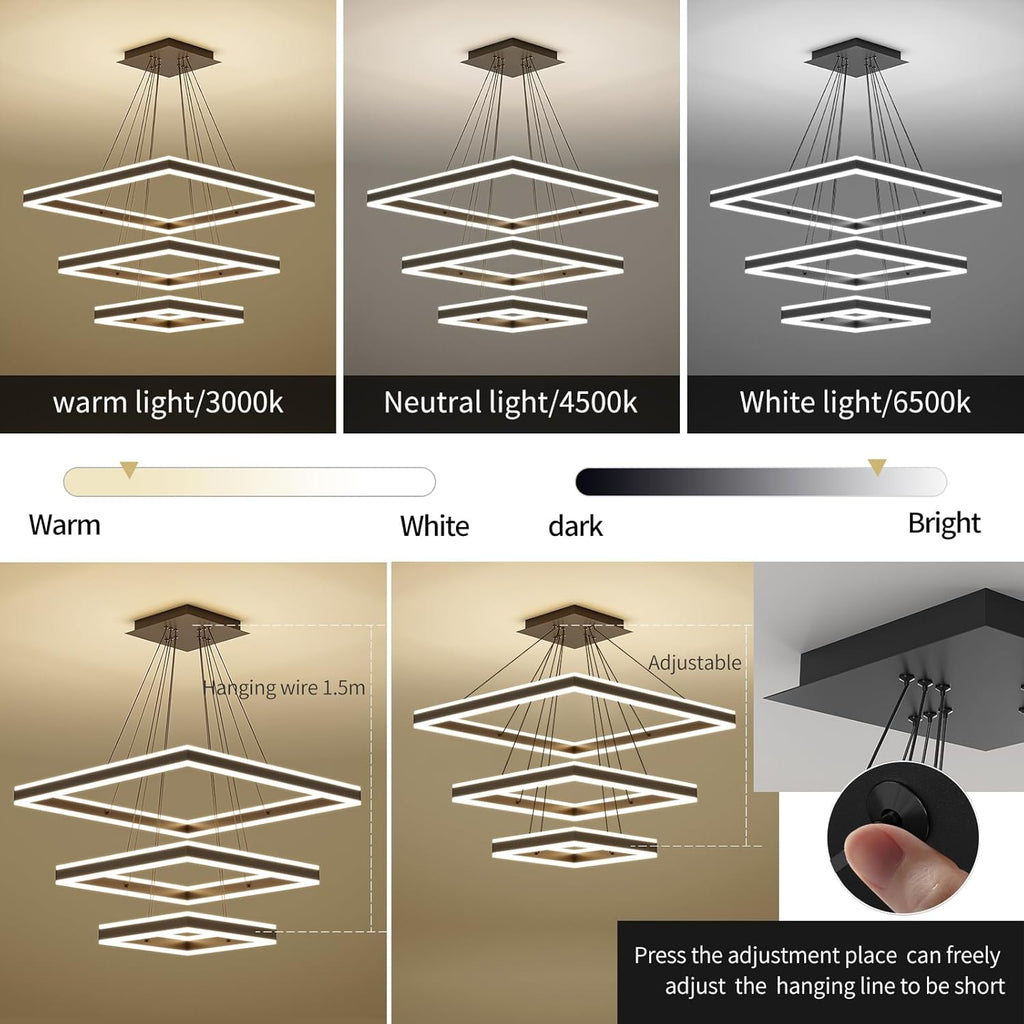 Ceiling Chandelier, with Remote Control Dimmable 3 Color Mode & Brightness (Warm & Cool & Neutral Light) Ceiling Chandelier, Acrylic Anti-Flicker Dining Light Fixture for Kitchen