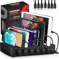 USB Charging Station - 6 Port Universal Charging Station for Multiple Devices - Multi Device Charger Dock - Compatible with Apple, iPad, iPhone, Android Cell Phones, and Tablets - Black