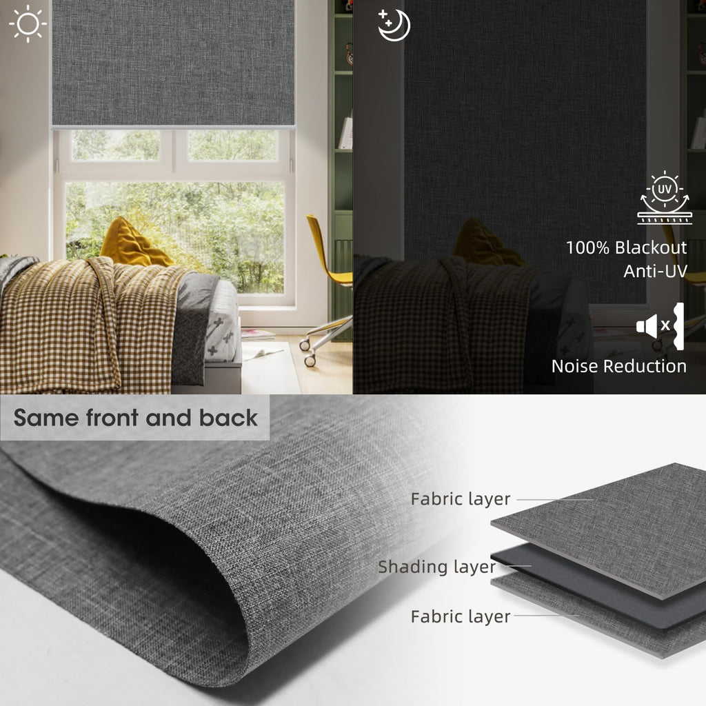 SmartWings Motorized Blinds Shades for Window Remote Control Smart Blind Shade Work with Thread Homekit Apple Z-wave Alexa Automatic Roller Shade Blackout Customized 16"-110"W (Bouvardia Medium Grey)