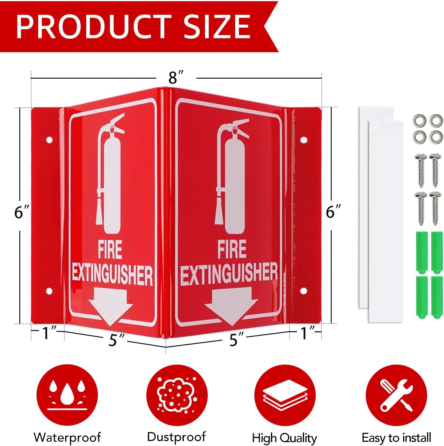 GicnKeuz Fire Extinguisher Sign with Down Arrow, 8" x 6" Fire Extinguisher Two-Sided Acrylic Projecting V-Sign, Including Screws, Easy to Install, Home Office/Business Use (8 Pack)