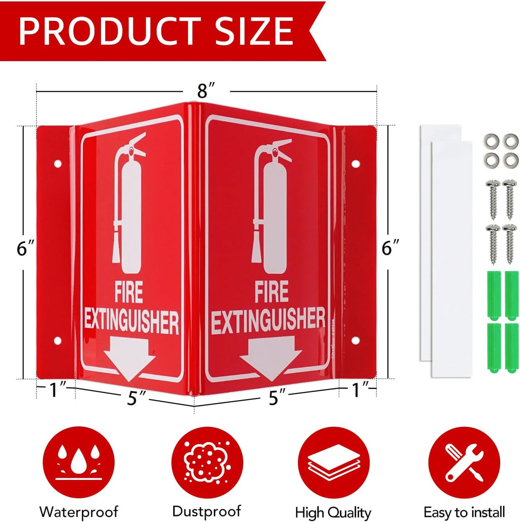 GicnKeuz Fire Extinguisher Sign, 8" x 6" Fire Extinguisher Projecting Sign with Down Arrow, Two-Sided Acrylic V-Signs, Including Screws, Easy to Install, Home Office/Business Use (4 Pack)