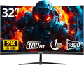 Gawfolk 32 Inch Curved Gaming Monitor, 180Hz 1500R QHD (2560x1440) 2K Computer Monitor with FreeSync, DisplayPort, HDMI, Wall Mountable, Eye Care for Home Office & Gaming