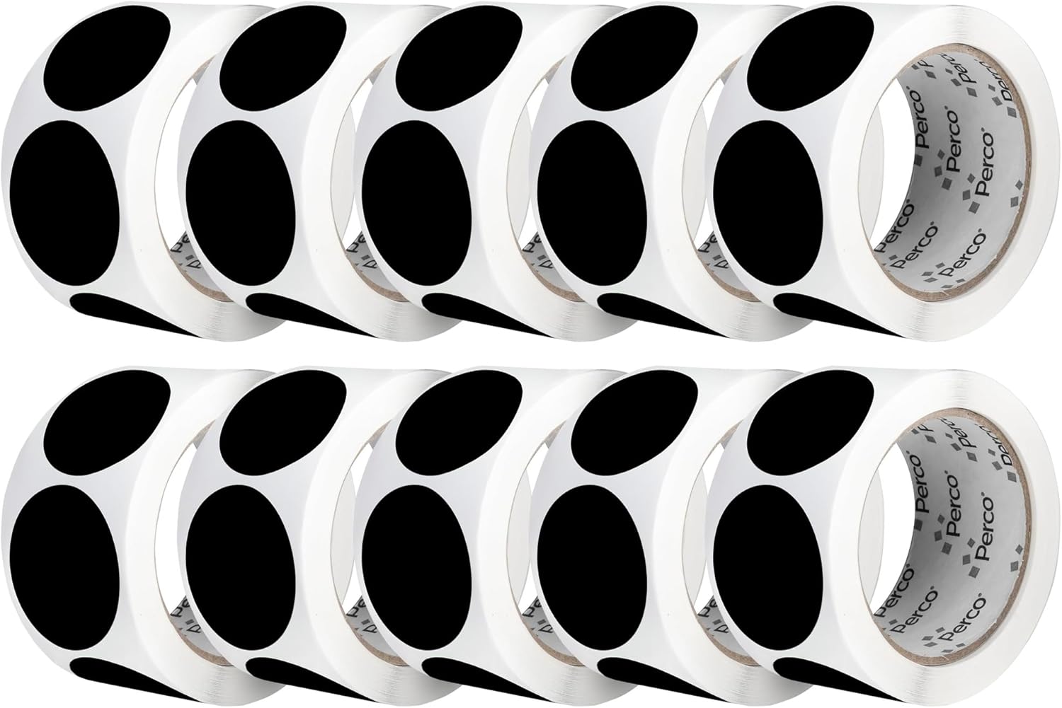 Perco Black 2-Inch Perforated Circle Dot Sticker Labels — 10 Rolls, 5,000 Round Stickers — with Permanent Adhesive for Organizing, Color Coding, Bin Labeling, Packaging Alerts—Made in USA