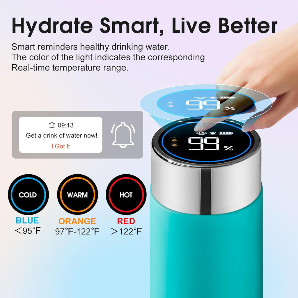 Vsitoo Smart self cleaning Insulated Water Bottle, 8.5oz Stainless Steel Vacuum Flask, AI Self-Clean, 30-Day Battery Life, BPA-Free, Magnetic Charging, Portable Travel Mug Gifts for Men Women, Blue