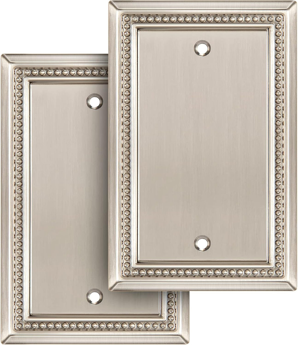 Henne Bery Sunken Pearls Heavy Duty Decorative Wall Plate Switch Plate Outlet Cover (Single Blank, 2 Pack, Satin Nickel)