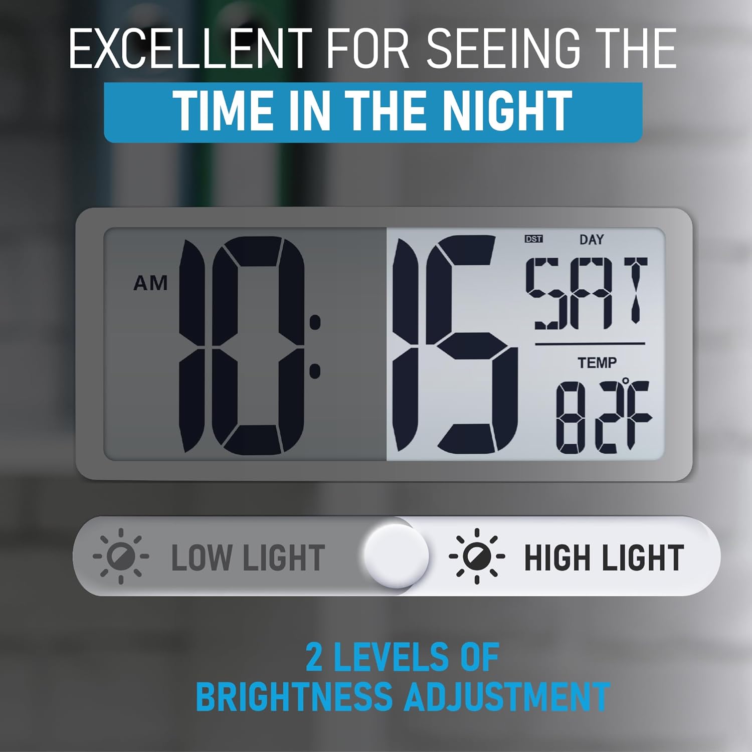 TXL Large Digital Wall Clock with Backlight, 14.2" Battery Operated Alarm Clock with Day, Date & Temperature, Jumbo Display Digital Count Up Down Timer Clock for Seniors, Home, Bedroom Office