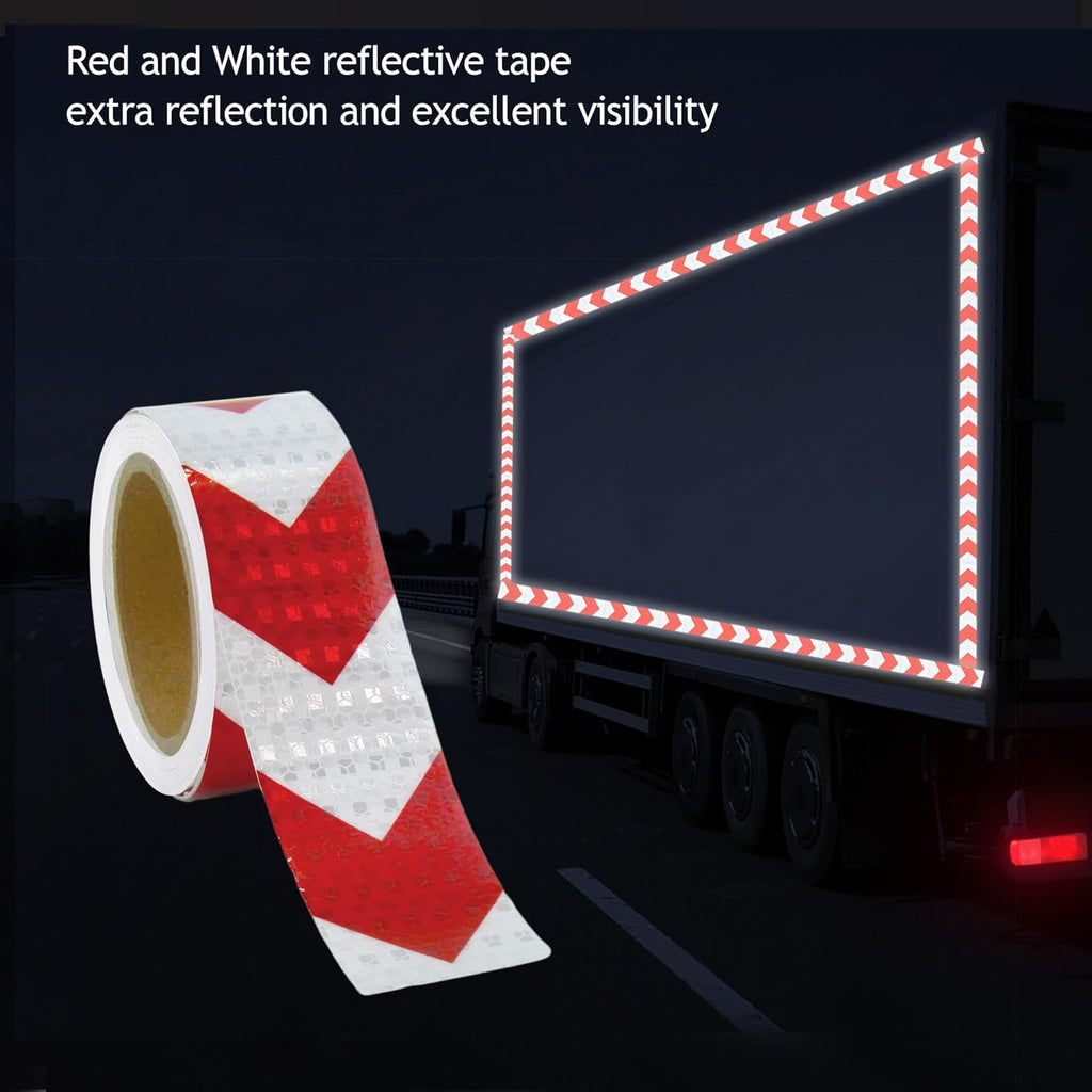 White Red Arrow Reflective Tape 2 Inch x 33 FT Waterproof Caution Tape Reflective Stickers for Floor,Step,Cars,Warehouse,exit.