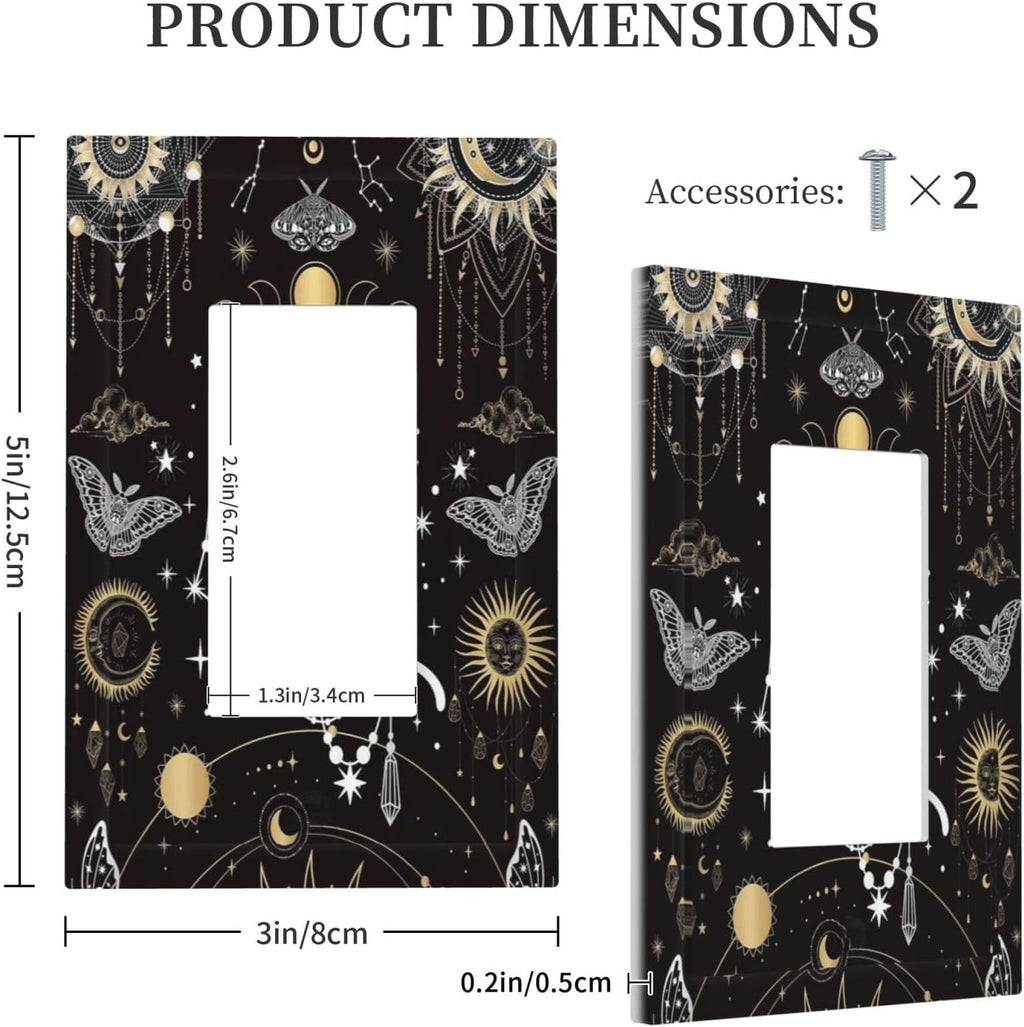 White Cat Tarot Moon Phases Moth Celestial Gothic Decorative Outlet Covers 1 Gang Single Rocker Light Switch Cover Plate Wall Plates GFCI Faceplate for Kids Room Bedroom Decor