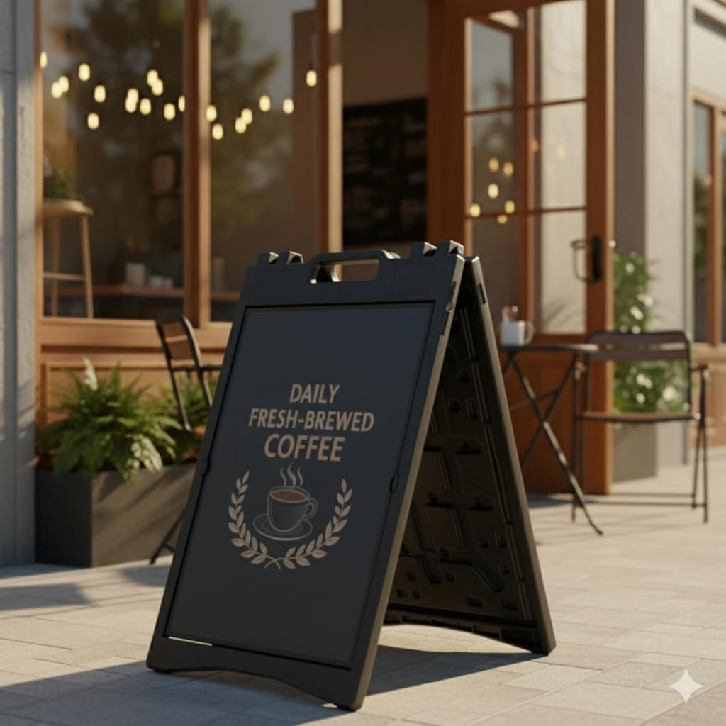 Deluxe A-Frame Sidewalk Sign, White, Double-Sided Display Board with Water-Fillable Base, 24x36 Inch Poster Size, Weather-Resistant PE Plastic (Black)
