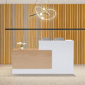 L-Shaped Modern Reception Desk with Counter & Storage - 71" Large Office Front Desk, Salon Checkout Counter with Lockable Cabinets, Shelves (Oak & White, Right - 71''L x 34''W x 41''H)