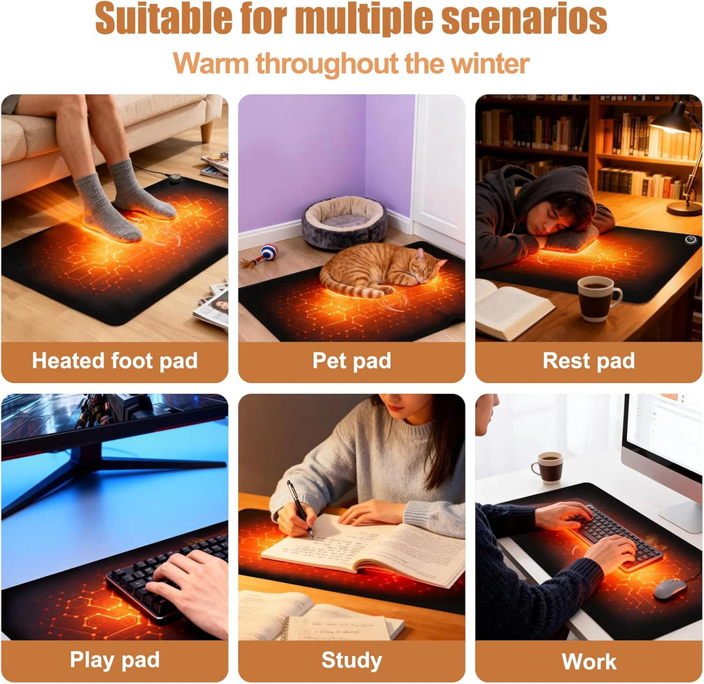 Heated Desk Pad - 31.5" x 13" Heated Mouse Pad 5 Heat Levels & 3 Hours Auto Shut-Off Waterproof & Leakage-Proof PU Heated Desk Mat for Home Office & Gaming(Black)