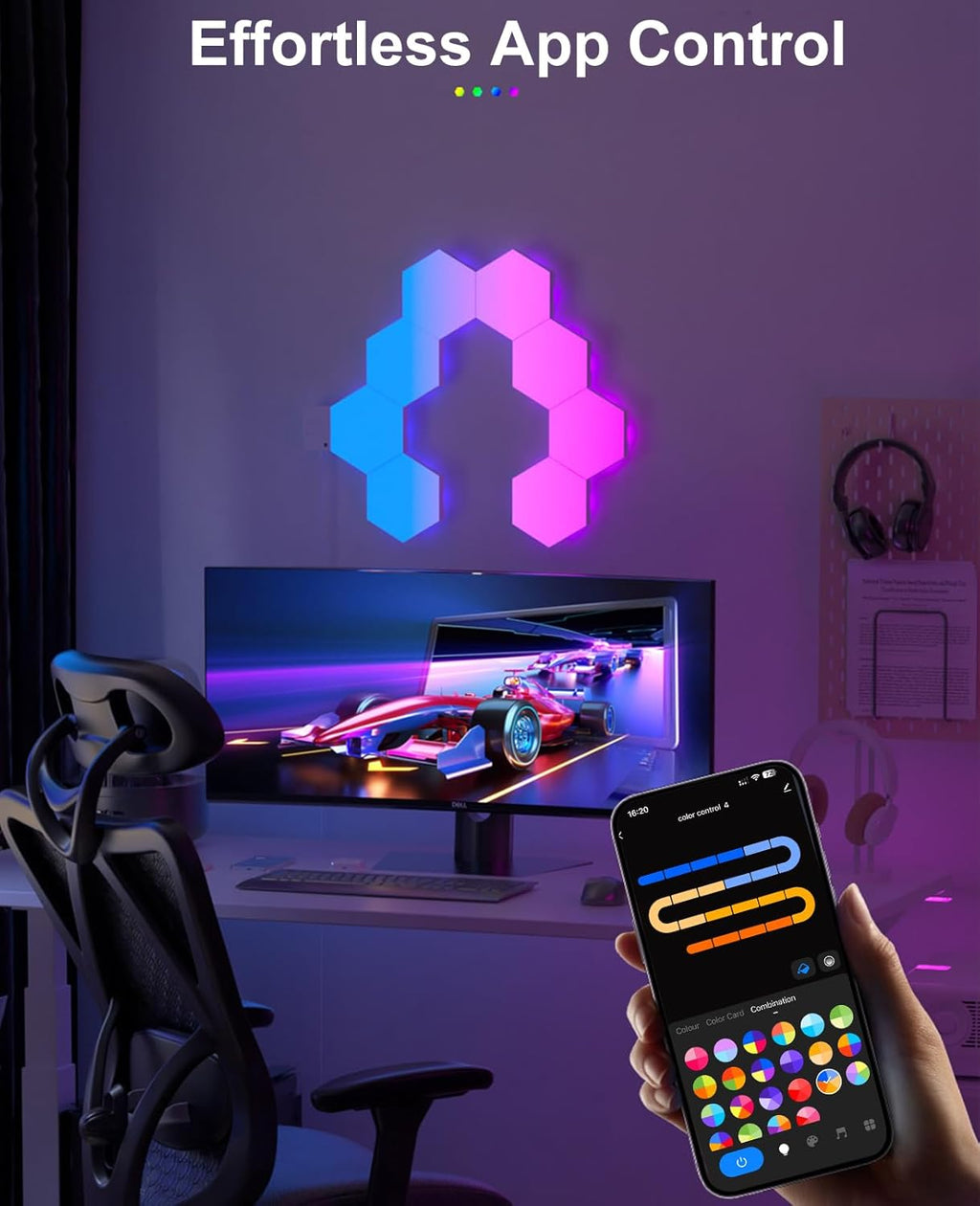 Hexagon LED Lights for Gaming Setup, Smart Home Gaming Lights Room Decor Work with Alexa Google Assistant, 14 DIY LED Panels for Wall Voice App Control Music Sync for TV Bedroom Aesthetic Decor Gift