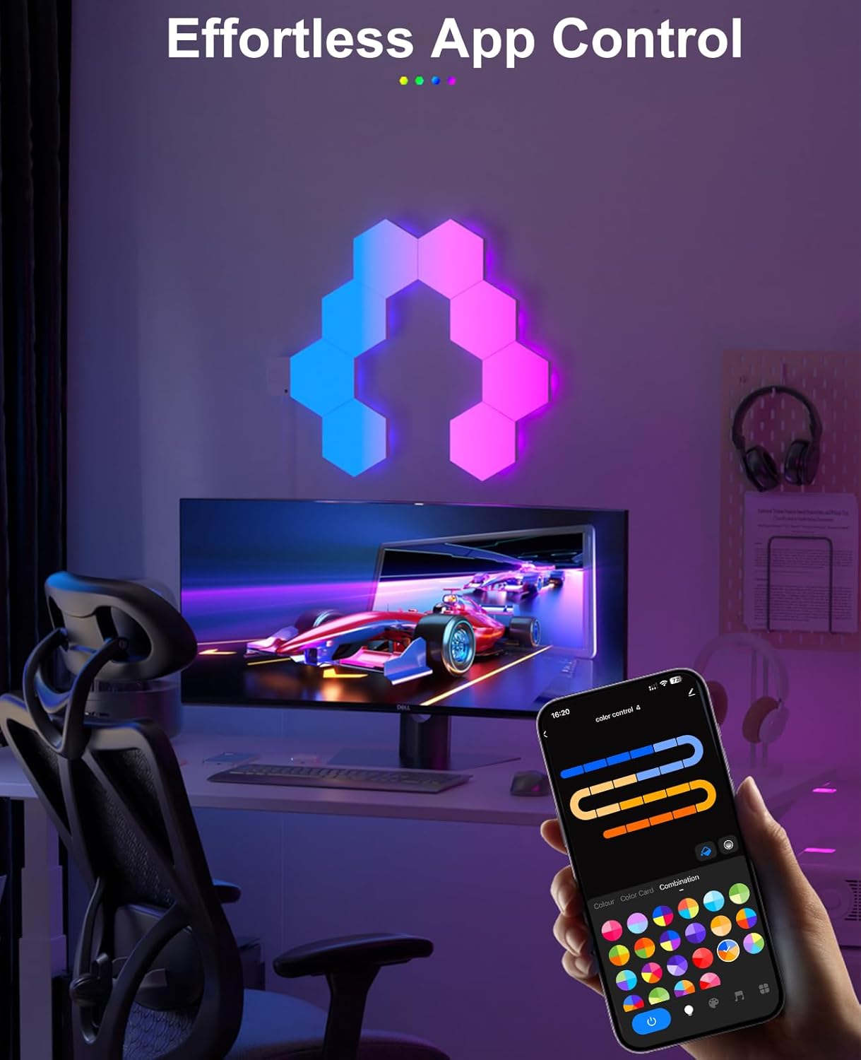 Hexagon LED Lights for Gaming Setup, Smart Home Gaming Lights Room Decor Work with Alexa Google Assistant, 14 DIY LED Panels for Wall Voice App Control Music Sync for TV Bedroom Aesthetic Decor Gift